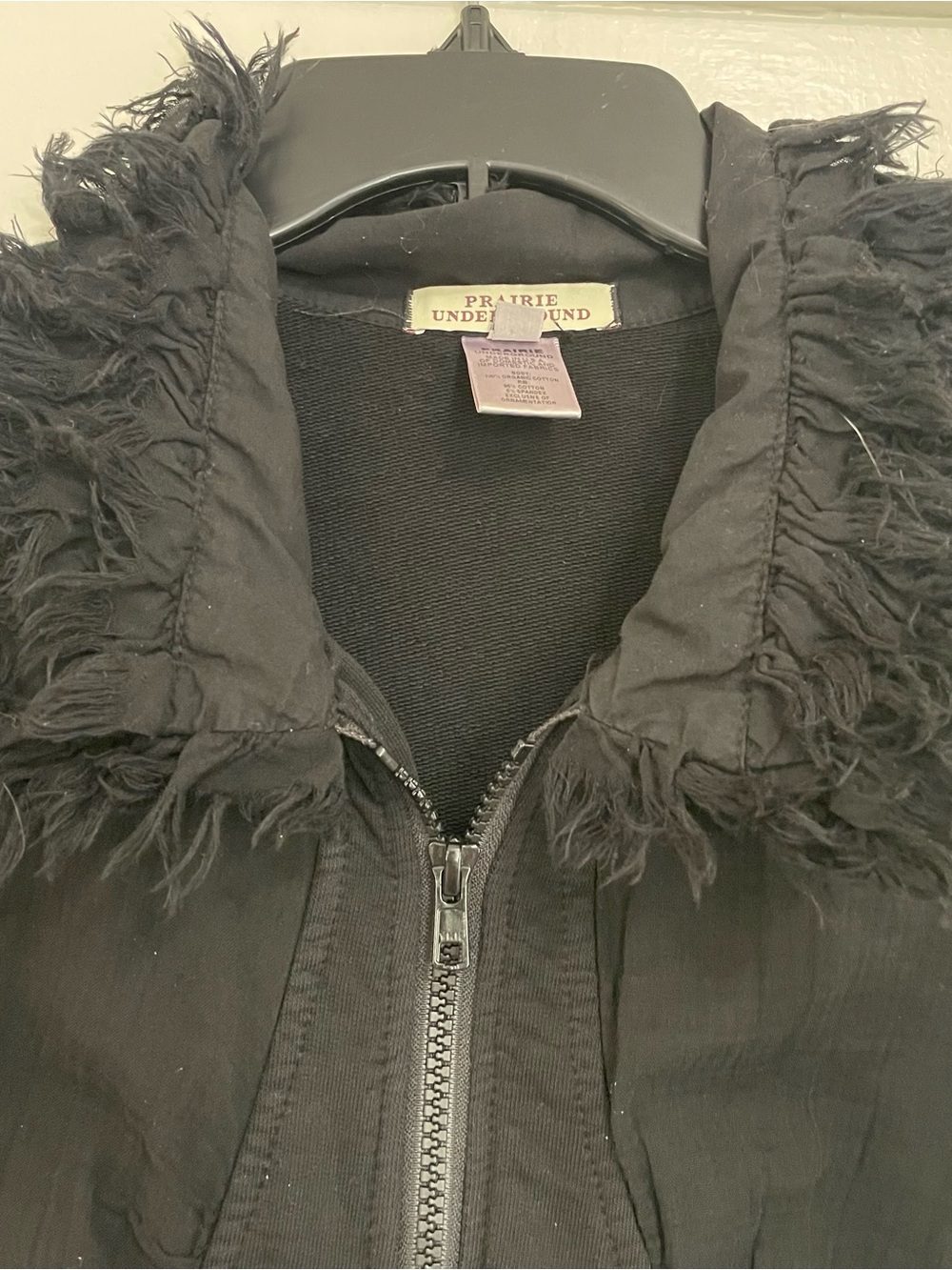 Prairie Underground Black Frayed-Collar Zip Jacket small - Picture 4 of 9